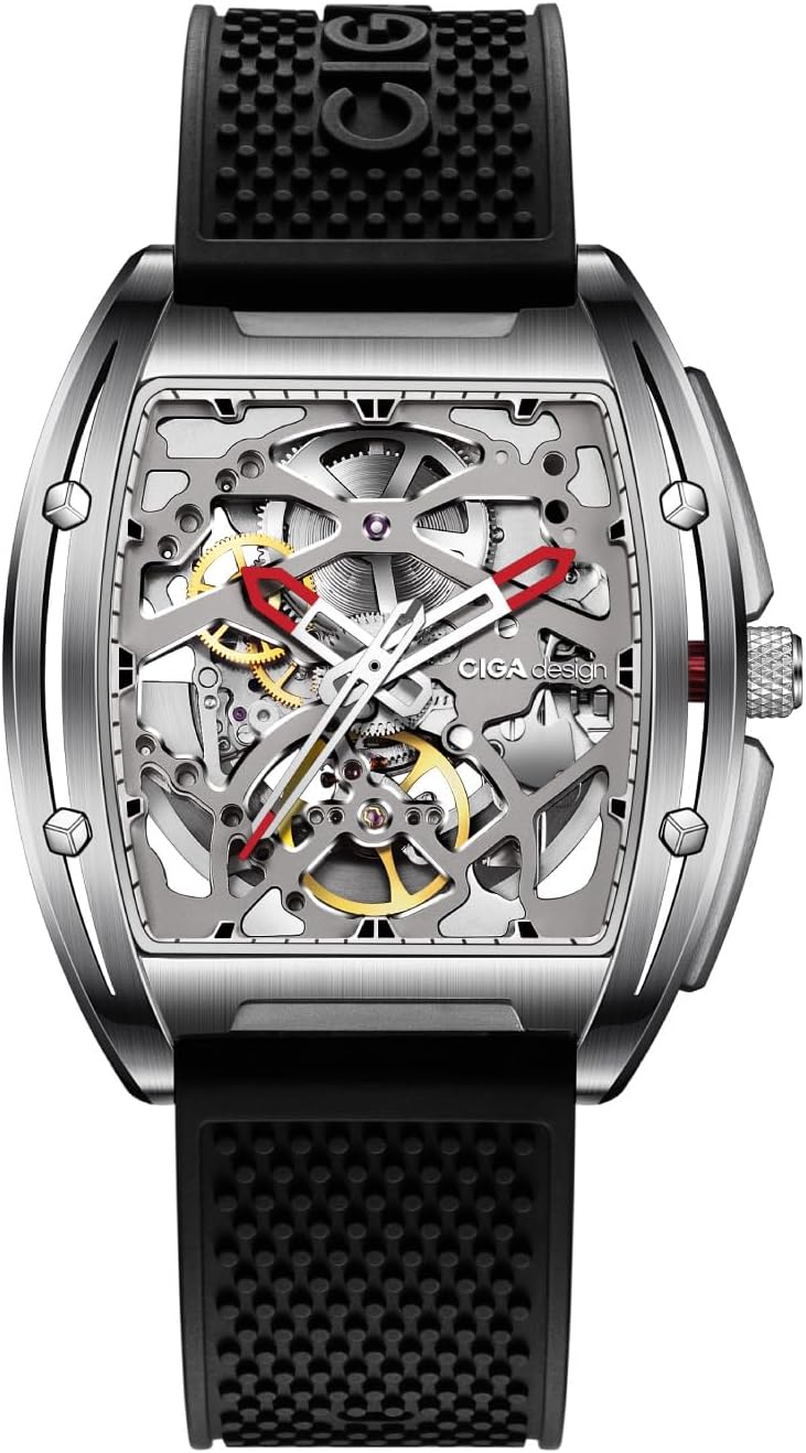 CIGA Design Z Series Hunter Automatic Mechanical Watch, Stainless Steel/Titanium Skeleton Square Luxury Timepiece, Ideal Gift for Men and Women - Image 1