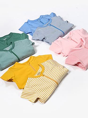 Teach Leanbh Baby Boys Girls 2-Pack Romper Jumpsuits Cotton 2 Way Zipper Short Sleeve Footless Sleep and Play 3-24 Months (Green, 3-6 Months) - Image 5