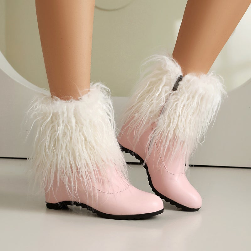 Wish Export Model Classic Round Toe Inner Heightening 40-43 Large Size Long Hair Fashion Low Boots - Image 5