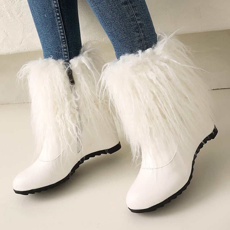Wish Export Model Classic Round Toe Inner Heightening 40-43 Large Size Long Hair Fashion Low Boots - Image 4