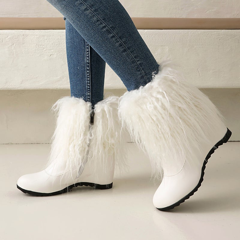 Wish Export Model Classic Round Toe Inner Heightening 40-43 Large Size Long Hair Fashion Low Boots - Image 3