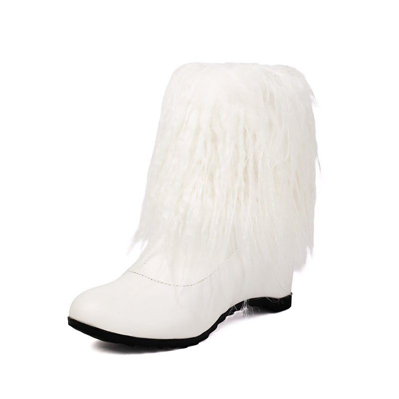 Wish Export Model Classic Round Toe Inner Heightening 40-43 Large Size Long Hair Fashion Low Boots - Image 1