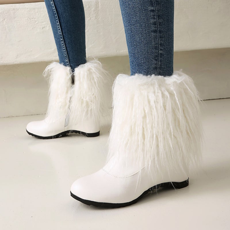 Wish Export Model Classic Round Toe Inner Heightening 40-43 Large Size Long Hair Fashion Low Boots - Image 2