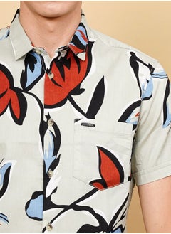 The Indian Garage Co Men Slim Fit Floral Printed Half Sleeves Spread Collar Resort Wear Shirt  - Image 5