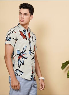 The Indian Garage Co Men Slim Fit Floral Printed Half Sleeves Spread Collar Resort Wear Shirt  - Image 3