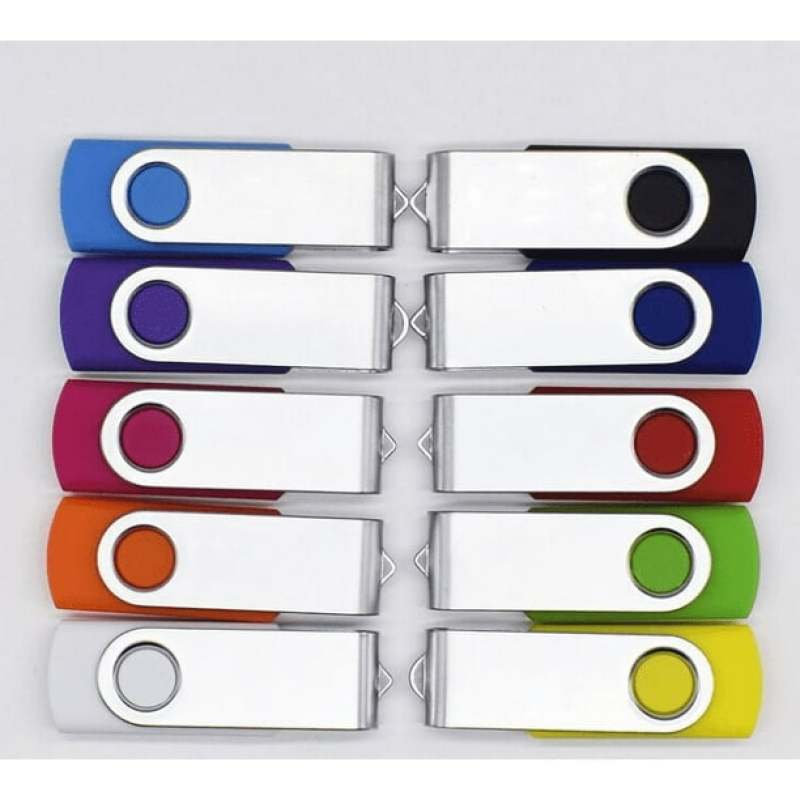حزمة من 10 محركات أقراص فلاش USB بألوان عشوائية - قابس دوار معدني - محرك أقراص محمول منسق وآمن للاستخدام المدرسي والتجاري واليومي - Image 2
