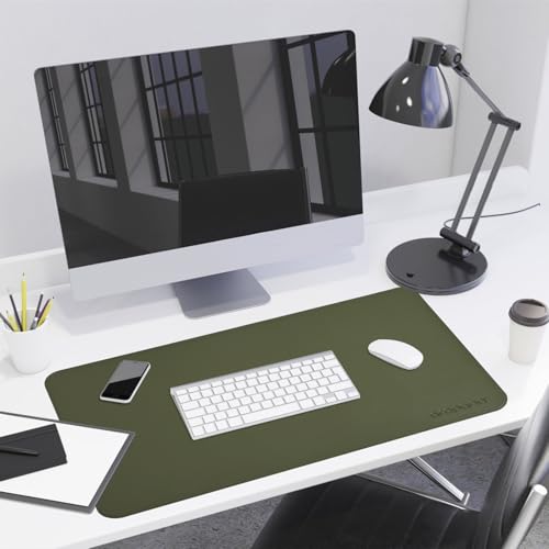 Aropana Anti-Slip Extended Mouse Pad | PU Vegan Leather Desk Mat | Large Computer Desk Protector Pad with Suede Base for Keyboard, Laptop, Office & Home (90x45CM, Deep Green) - Image 3