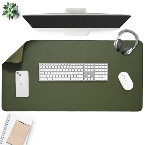 Aropana Anti-Slip Extended Mouse Pad | PU Vegan Leather Desk Mat | Large Computer Desk Protector Pad with Suede Base for Keyboard, Laptop, Office & Home (90x45CM, Deep Green) - Image 1