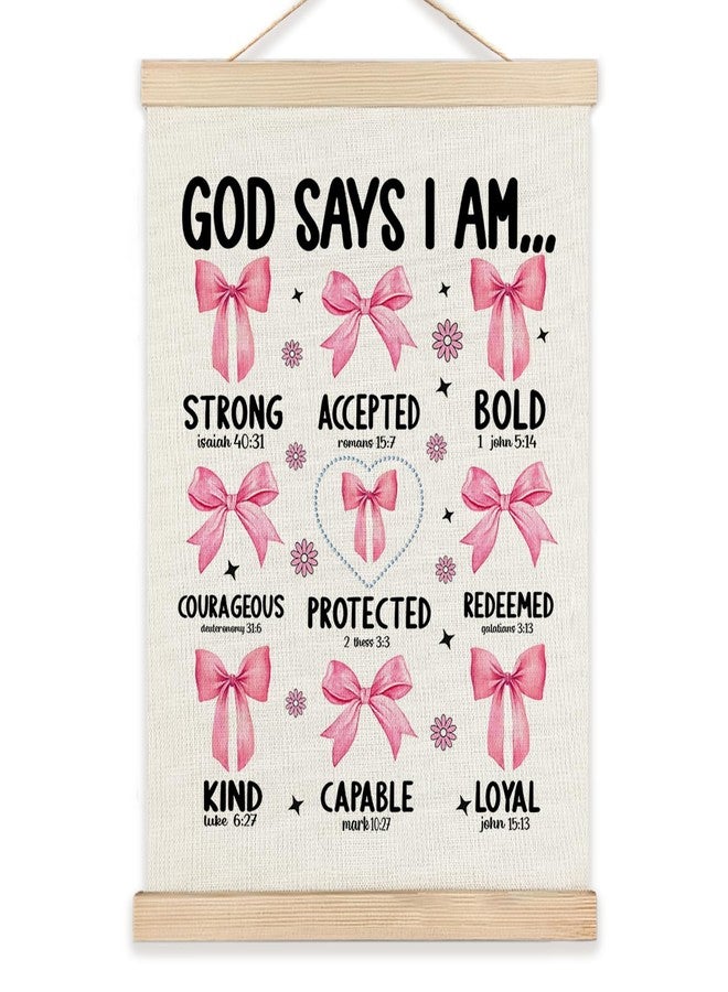 RYYCDOI Pink Bow Bathroom Decor, God Says I Am Bows Wall Decor, Coquette Wall Decor for Nursery Girls Room Bathroom Bedroom, 12x16 Inch - Image 1