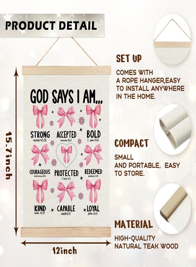 RYYCDOI Pink Bow Bathroom Decor, God Says I Am Bows Wall Decor, Coquette Wall Decor for Nursery Girls Room Bathroom Bedroom, 12x16 Inch - Image 2