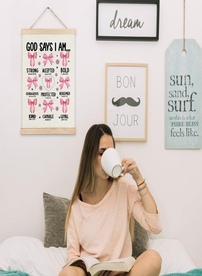 RYYCDOI Pink Bow Bathroom Decor, God Says I Am Bows Wall Decor, Coquette Wall Decor for Nursery Girls Room Bathroom Bedroom, 12x16 Inch - Image 5
