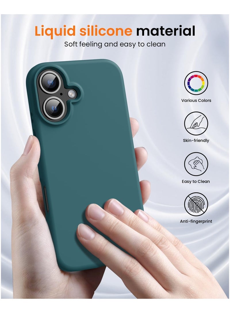 Silicone Case Compatible with iPhone 16 Plus, Slim Liquid Silicone Phone Case with 3-Layer Soft Rubber Shockproof Bumper with TPU Lining (Alpine Green) - Image 3