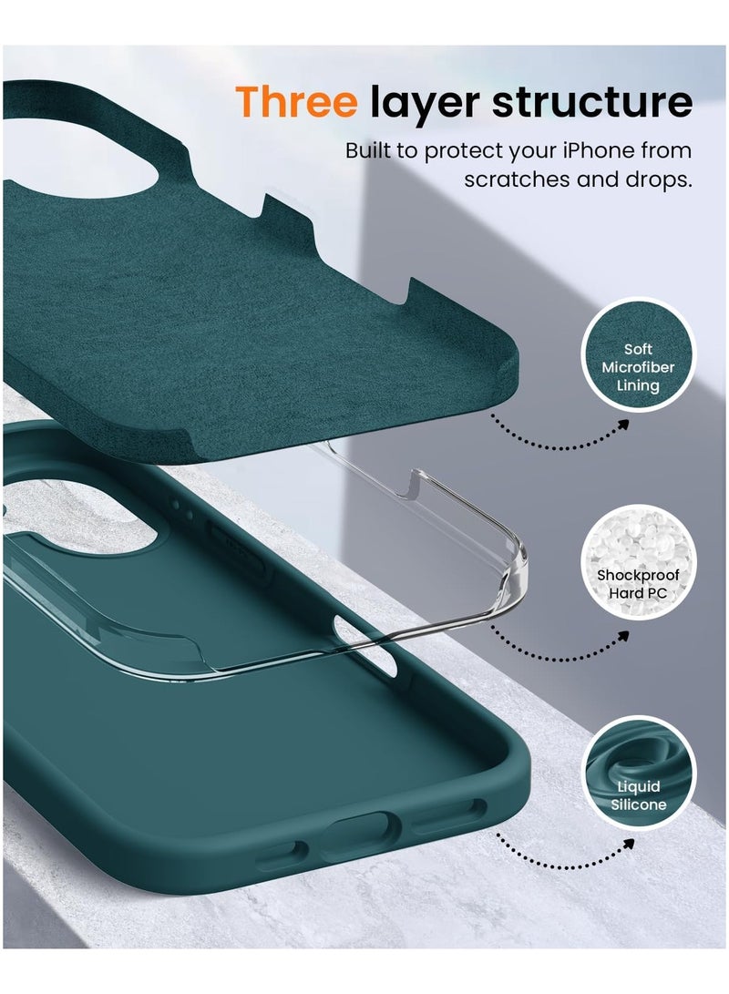 Silicone Case Compatible with iPhone 16 Plus, Slim Liquid Silicone Phone Case with 3-Layer Soft Rubber Shockproof Bumper with TPU Lining (Alpine Green) - Image 4