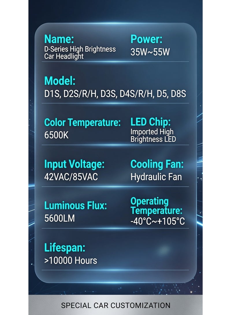 مصباح أمامي للسيارة من سلسلة D بتقنية LED، طراز Y5D-D4-6500K، ضوء أبيض 6500 كلفن، قدرة 55 واط، مصباح عالي السطوع، تصميم تبريد من الألومنيوم المستخدم في صناعة الطائرات، عمر طويل - Image 3