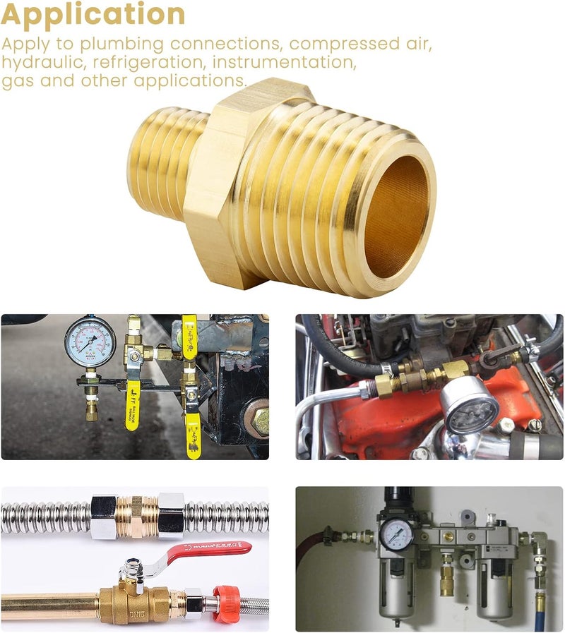 KOOTANS 1/2 NPT Male x 1/4 NPT Male Solid Brass Nipples, Heavy Brass Pipe Adapter Fittings Hex Reducing Nipples Connectors 4Pieces - Image 5