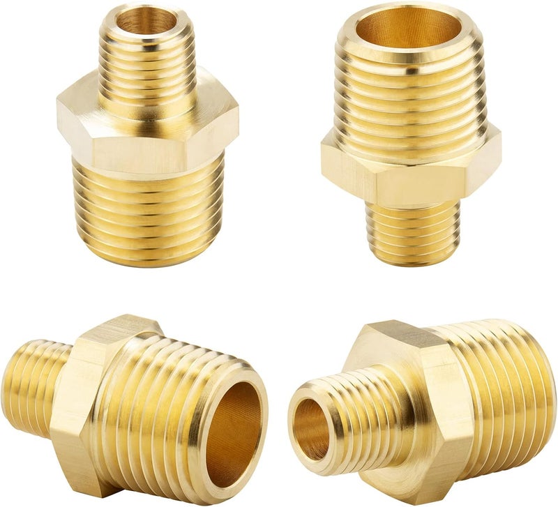 KOOTANS 1/2 NPT Male x 1/4 NPT Male Solid Brass Nipples, Heavy Brass Pipe Adapter Fittings Hex Reducing Nipples Connectors 4Pieces - Image 1