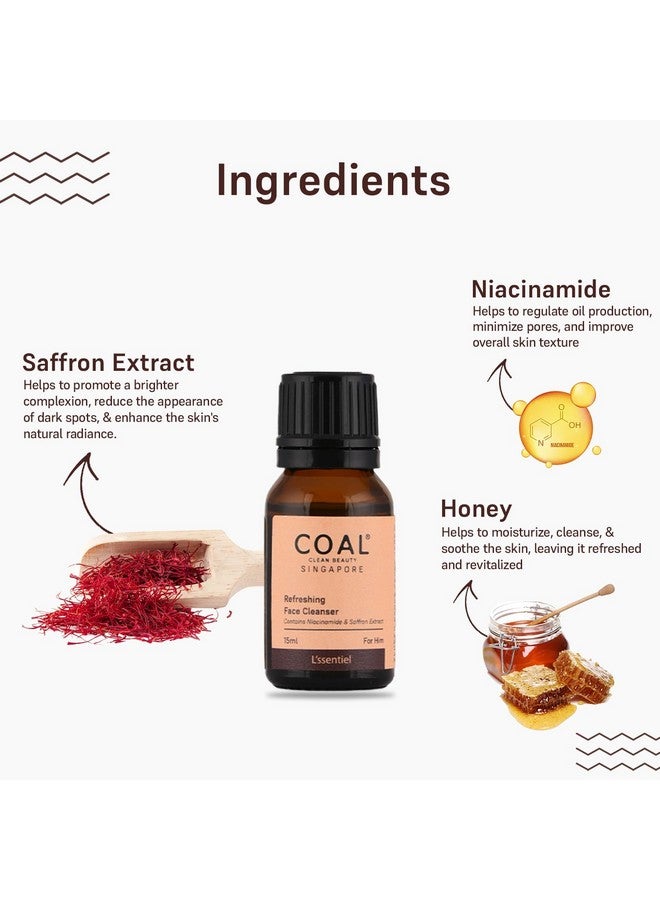 COAL CLEAN BEAUTY Refreshing Face Cleanser With Niacinamide & Saffron Extract| Deeply Cleanses, Refreshes & Resets Skin | Men | All Skin Types | 15Ml - Image 3