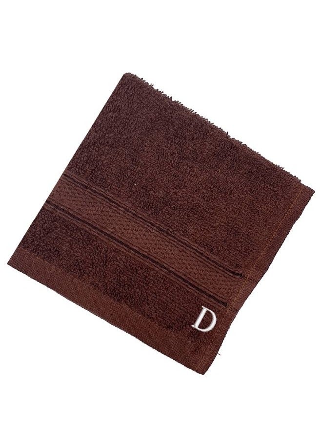 BYFT Daffodil(Brown) Monogrammed Face Towel (30x30Cm-Set of 6) Premium Cotton, Absorbent and Quick dry, High Quality Bath Linen-500Gsm (White Thread Letter"D")  - Image 3