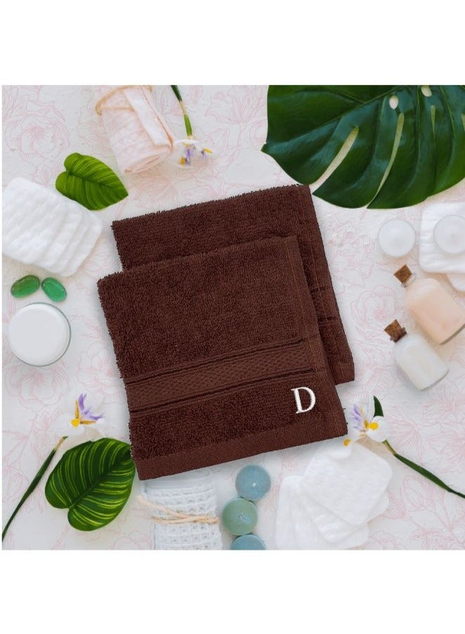BYFT Daffodil(Brown) Monogrammed Face Towel (30x30Cm-Set of 6) Premium Cotton, Absorbent and Quick dry, High Quality Bath Linen-500Gsm (White Thread Letter"D")  - Image 1