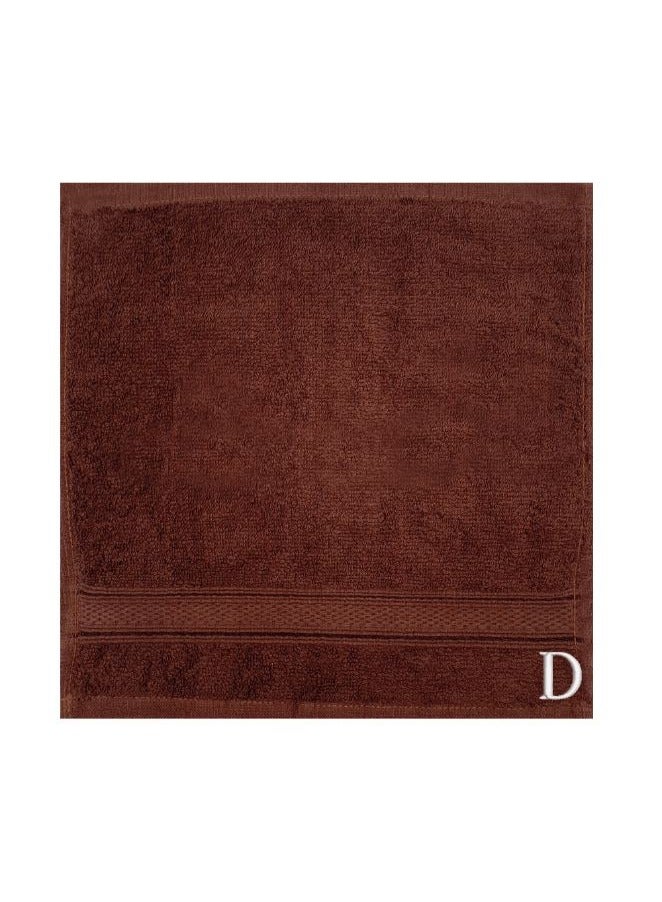BYFT Daffodil(Brown) Monogrammed Face Towel (30x30Cm-Set of 6) Premium Cotton, Absorbent and Quick dry, High Quality Bath Linen-500Gsm (White Thread Letter"D")  - Image 2