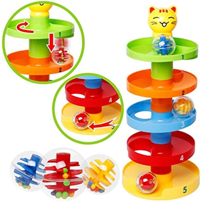 SUPER SPIRAL TOWER - BALL DROP AND ROLL ACTIVITY TOY CAT BALL DROP TOYS FOR BABY AND TODDLER, LEARNING TOWER, DROP AND GO RAMP TOYS - Image 4