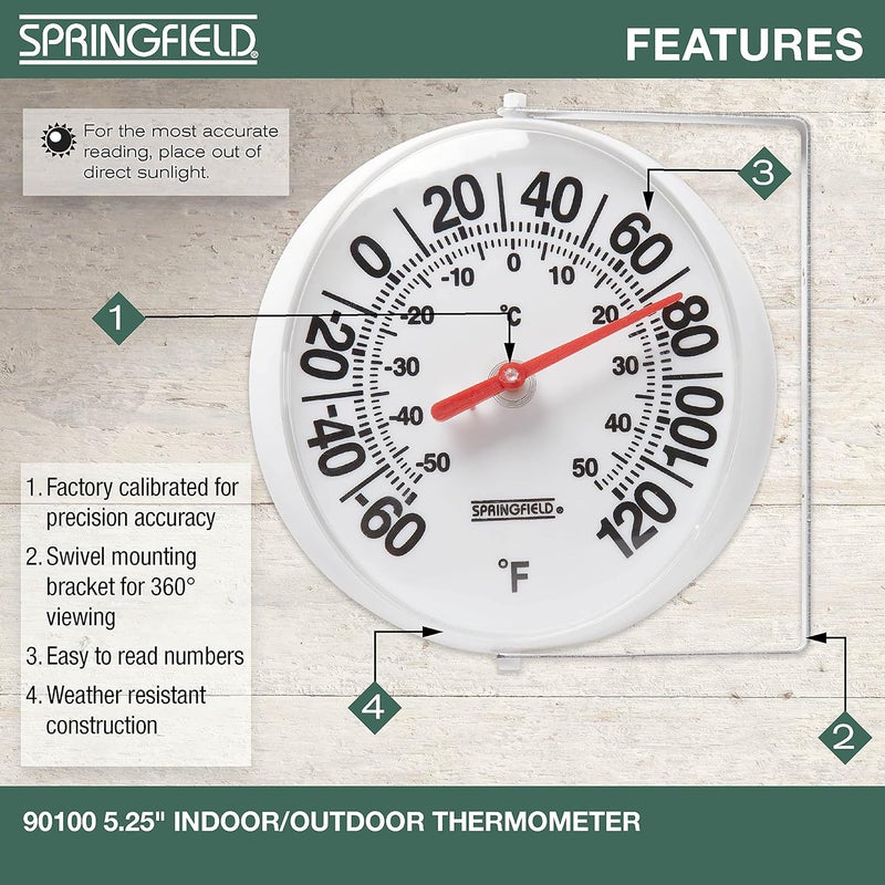 Springfield Big and Bold Indoor Outdoor Thermometer with Mounting Bracket - Large Numbers for Easy Reading - Image 2