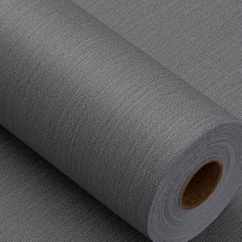 Haimin Fabric Wallpaper Textured Contact Paper (24in X 393in) Grey Peel and Stick Faux Linen Wall Paper Self-Adhesive Vinyl Wallpaper Herringbone Look (Gray) - Image 1