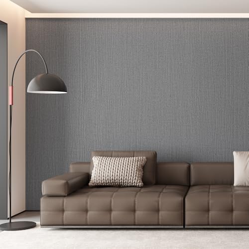 Haimin Fabric Wallpaper Textured Contact Paper (24in X 393in) Grey Peel and Stick Faux Linen Wall Paper Self-Adhesive Vinyl Wallpaper Herringbone Look (Gray) - Image 3