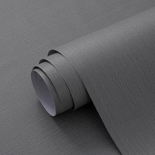 Haimin Fabric Wallpaper Textured Contact Paper (24in X 393in) Grey Peel and Stick Faux Linen Wall Paper Self-Adhesive Vinyl Wallpaper Herringbone Look (Gray) - Image 4