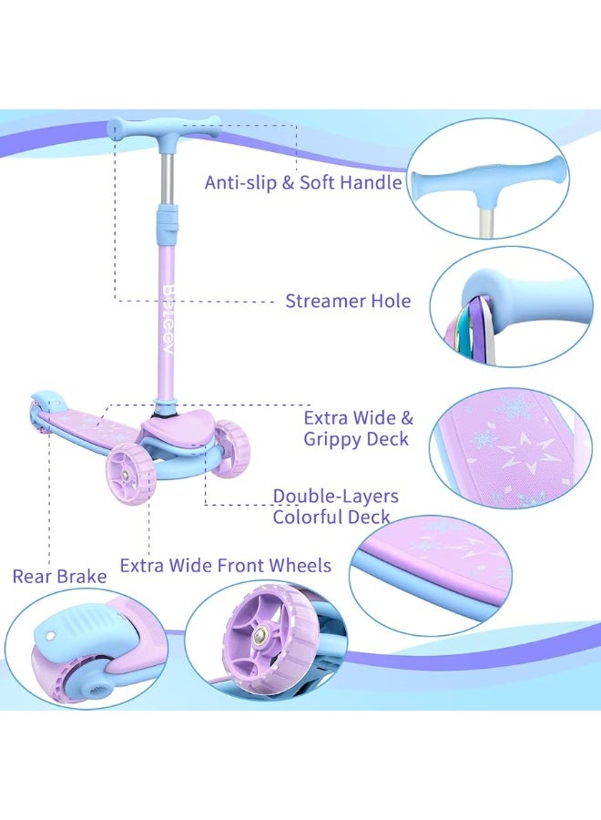 BELEEV A8 Scooter for Kids Ages 3-12, 3 Wheel Folding Scooter for Toddlers Girls Boys, LED Light-Up Wheels, 4 Adjustable Height, Lean to Steer, Extra Wide Wheels, Three Wheel Kick Scooter for Children - Image 4