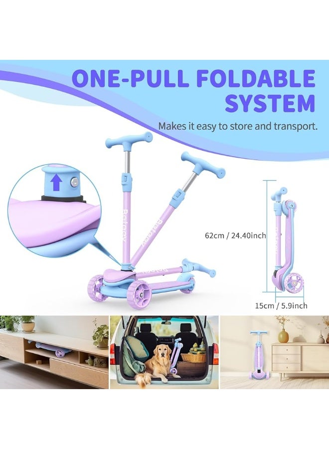 BELEEV A8 Scooter for Kids Ages 3-12, 3 Wheel Folding Scooter for Toddlers Girls Boys, LED Light-Up Wheels, 4 Adjustable Height, Lean to Steer, Extra Wide Wheels, Three Wheel Kick Scooter for Children - Image 1