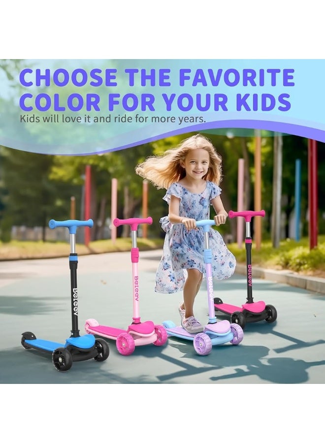 BELEEV A8 Scooter for Kids Ages 3-12, 3 Wheel Folding Scooter for Toddlers Girls Boys, LED Light-Up Wheels, 4 Adjustable Height, Lean to Steer, Extra Wide Wheels, Three Wheel Kick Scooter for Children - Image 3