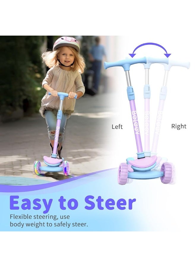 BELEEV A8 Scooter for Kids Ages 3-12, 3 Wheel Folding Scooter for Toddlers Girls Boys, LED Light-Up Wheels, 4 Adjustable Height, Lean to Steer, Extra Wide Wheels, Three Wheel Kick Scooter for Children - Image 2