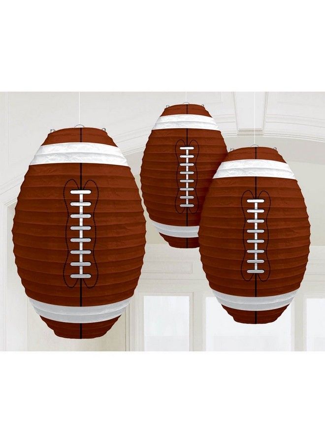 Amscan Set Of 3 Brown & White Football Birthday / Sports Game / Party Hanging Paper Lanterns Decorations Party Supplies 13.5 Inches - Image 1