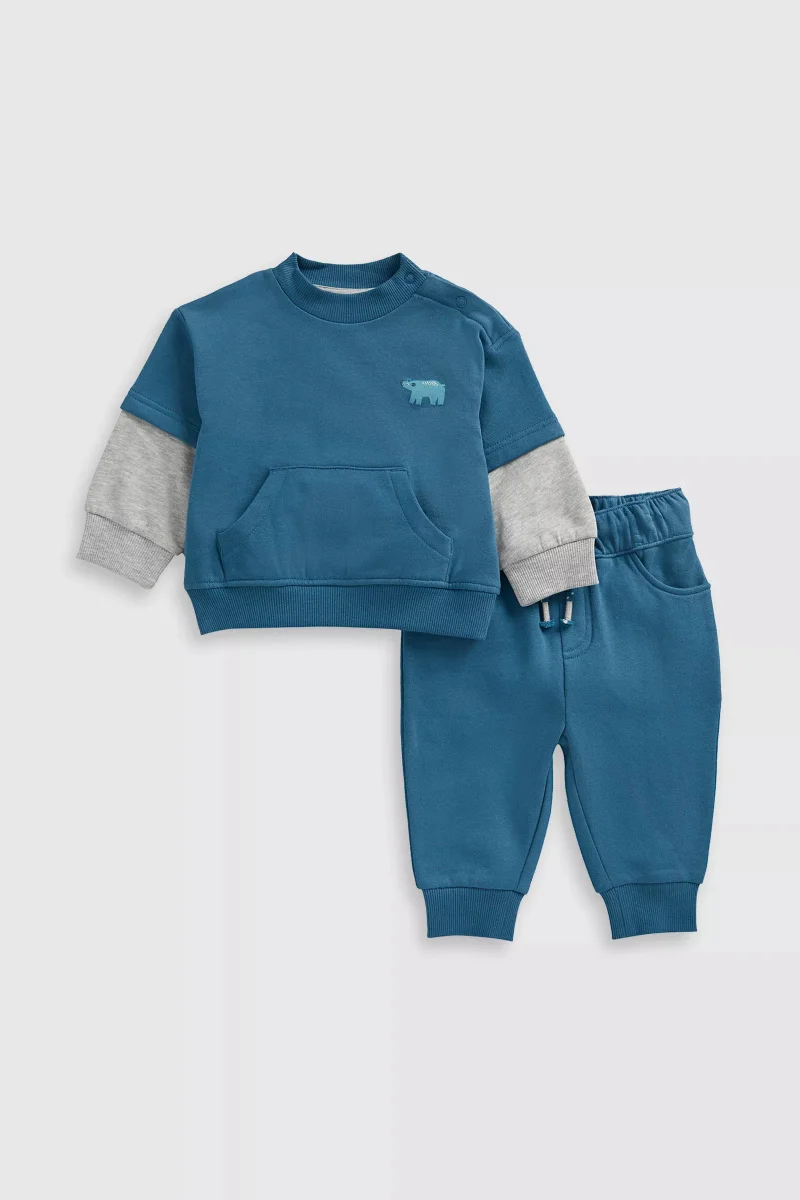 مذركير طقم بنطلون رياضي بطبعة دُب باللون الأزرق