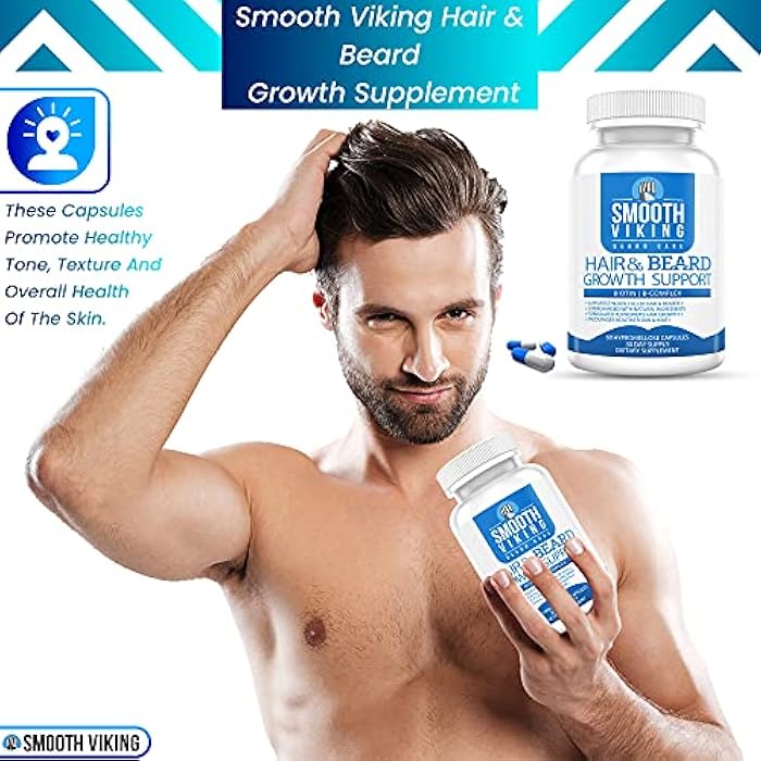Smooth Viking Beard Care مكمل نمو لحية الفايكنج السلس - فيتامينات نمو الشعر للرجال - 5000 ميكروغرام بيوتين ومثبط DHT لعلاج تساقط الشعر - حبوب لحية لشعر أكثر كثافة وقوة (60 كبسولة) - Image 5