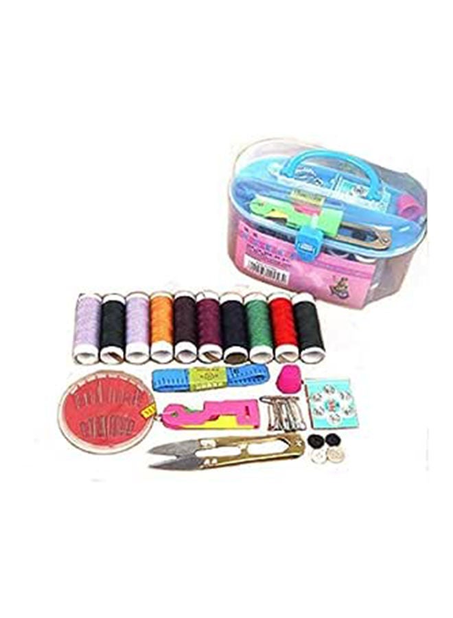 صندوق أدوات الحياكة المحمول للسفر بطبقة مزدوجة مع خيوط إبرة مقص دبوس العمل اليدوي صندوق الحياكة ملحقات العمل اليدوي