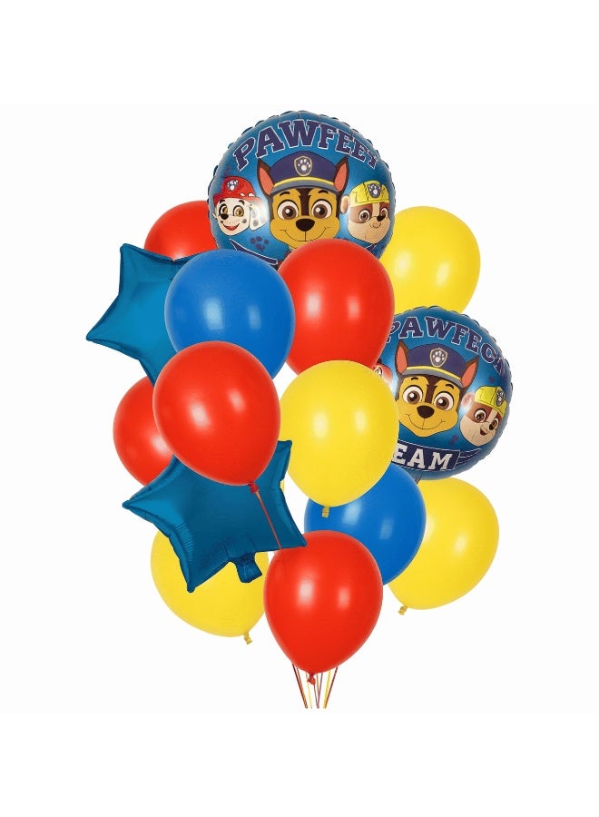 Kids Rescue Pup Theme Balloon Decoration Set, Red Yellow and Blue Birthday Party Balloons with Star Foil Balloons and Printed Character Style Balloons - Image 1