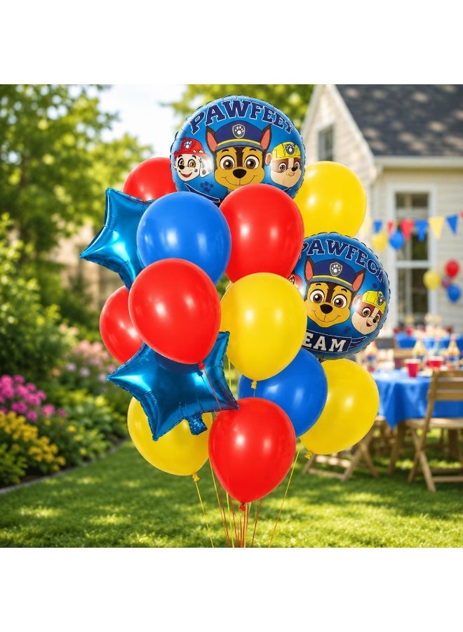 Kids Rescue Pup Theme Balloon Decoration Set, Red Yellow and Blue Birthday Party Balloons with Star Foil Balloons and Printed Character Style Balloons - Image 2