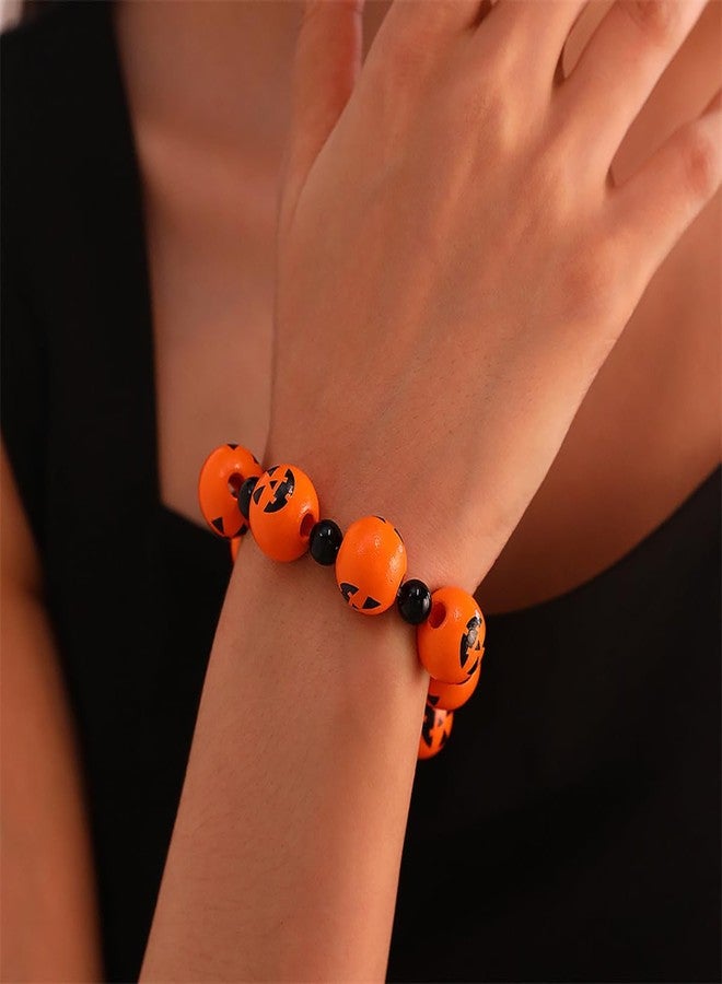 Palotay Halloween Pumpkin Beaded Bracelets Cute Halloween Accessory for Cosplay Halloween Stretch Pumpkin Bracelets Halloween Party Costume Jewelry B, 8 - Image 2