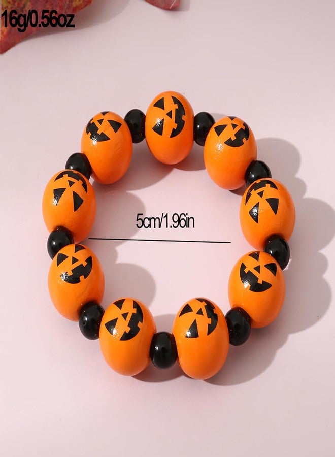 Palotay Halloween Pumpkin Beaded Bracelets Cute Halloween Accessory for Cosplay Halloween Stretch Pumpkin Bracelets Halloween Party Costume Jewelry B, 8 - Image 3