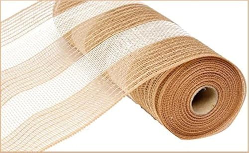 Craig Bachman 10 Inch x 30 Feet Deco Poly Jute Mesh Ribbon (Natural Brown White Cotton Stripe) : RY800348 - Image 5