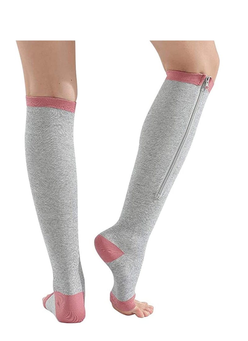 SYOSI - Compression Socks, Breathable Calf Knee High Stocking-Open Toe Copper Zipper Sports Socks for Injury Recovery Pain Relief, Sports Protection Protect Muscles 3 Pairs - Image 1