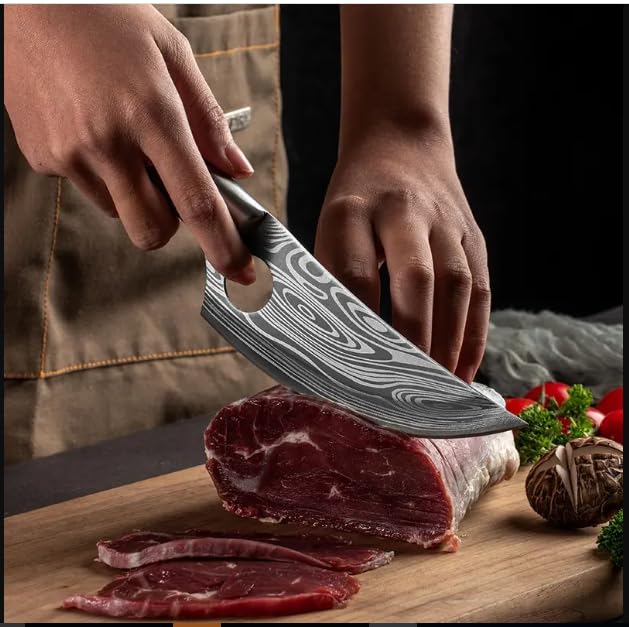 UNIQUE CART Stainless Steel Boning Knife Chef Fishing Knives Carry Leather Sheath Outdoor Cooking Knives Meat Butcher Knife for Camping Kitchen or Outdoor BBQ - Image 4
