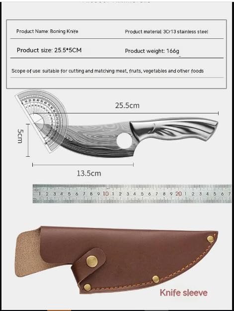 UNIQUE CART Stainless Steel Boning Knife Chef Fishing Knives Carry Leather Sheath Outdoor Cooking Knives Meat Butcher Knife for Camping Kitchen or Outdoor BBQ - Image 2