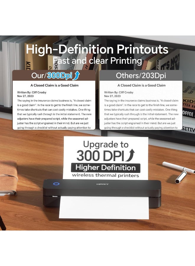 HPRT MT610 Pro Portable Thermal Printer, 1pc, for Travel Home Use, Inkless Bluetooth Thermal Printer, 300 DPI, Supports 8.5 x 11 US Letter/A4/A5 Paper, Compatible with iOS/Android/Laptop, Black, Wireless Convenience - Image 3