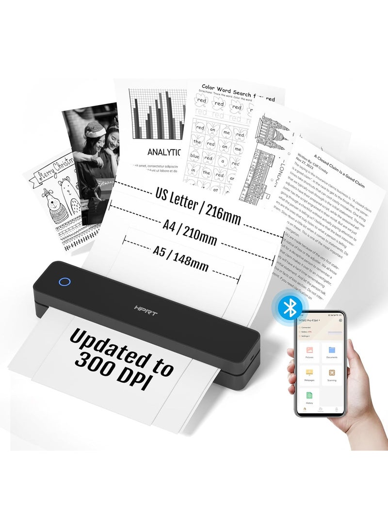 HPRT MT610 Pro Portable Thermal Printer, 1pc, for Travel Home Use, Inkless Bluetooth Thermal Printer, 300 DPI, Supports 8.5 x 11 US Letter/A4/A5 Paper, Compatible with iOS/Android/Laptop, Black, Wireless Convenience - Image 1