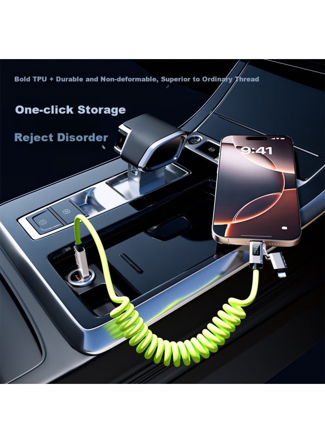 Double Magic Beemo Car Spring Data Cable Intelligent Digital Display 240W Fast Charging Line Four-In-One Car Projection Screen Suitable For Apple/Huawei/Xiaomi/Honor/Vivo/Oppo 2M Fluorescent Green - Image 2