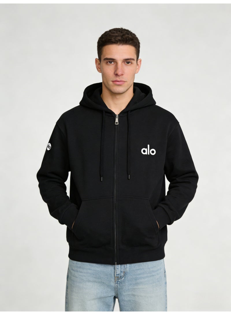 Alo Men’s Classic Black Full-Zip Hoodie - Image 4