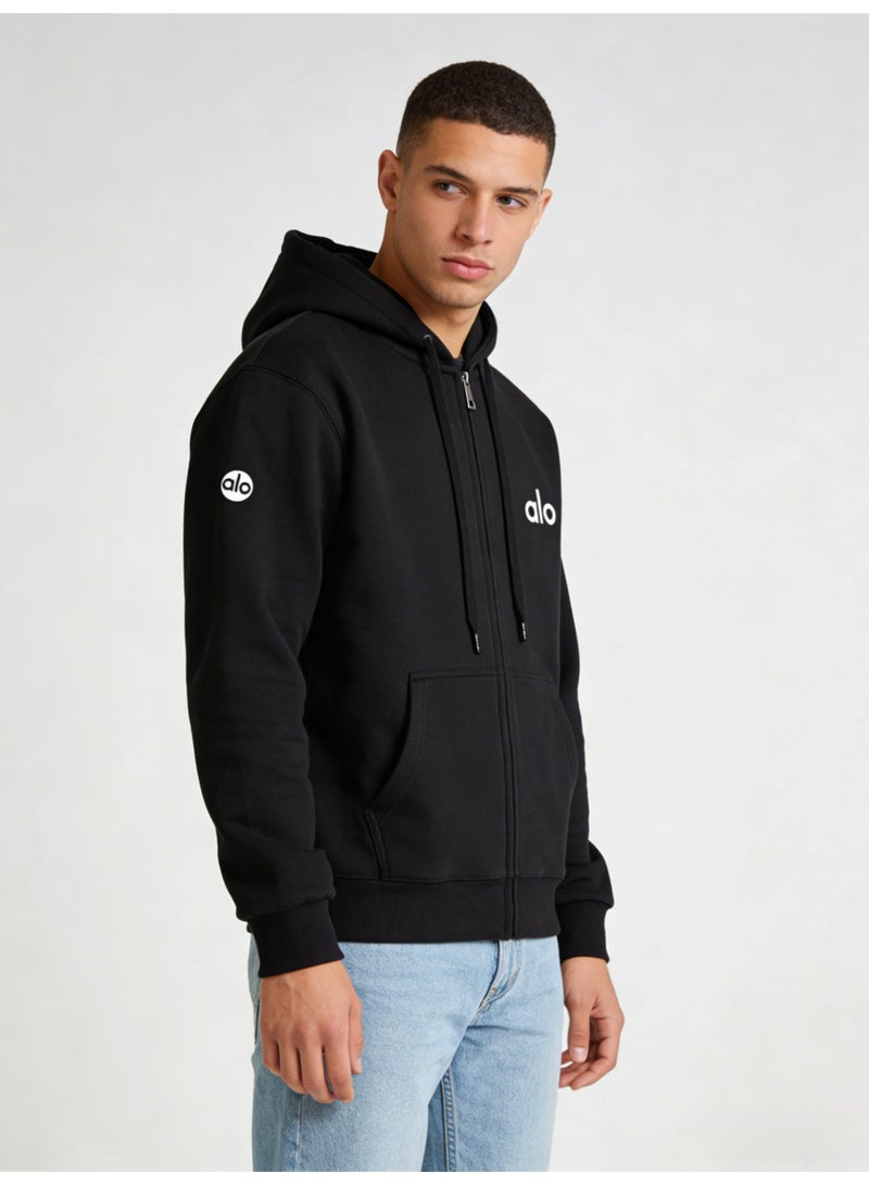 Alo Men’s Classic Black Full-Zip Hoodie - Image 1